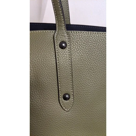 Coach Large Market Tote Pebbled Leather Army Green Turn Lock #F58849 EXCELLENT! - Picture 7 of 14